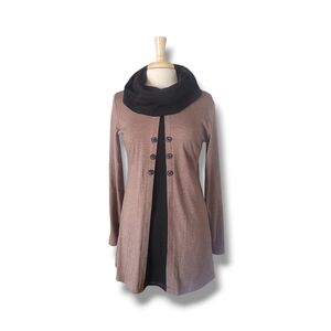 Bebonnie Long Tan and Black A-line Cowl Neck Tunic. Size M